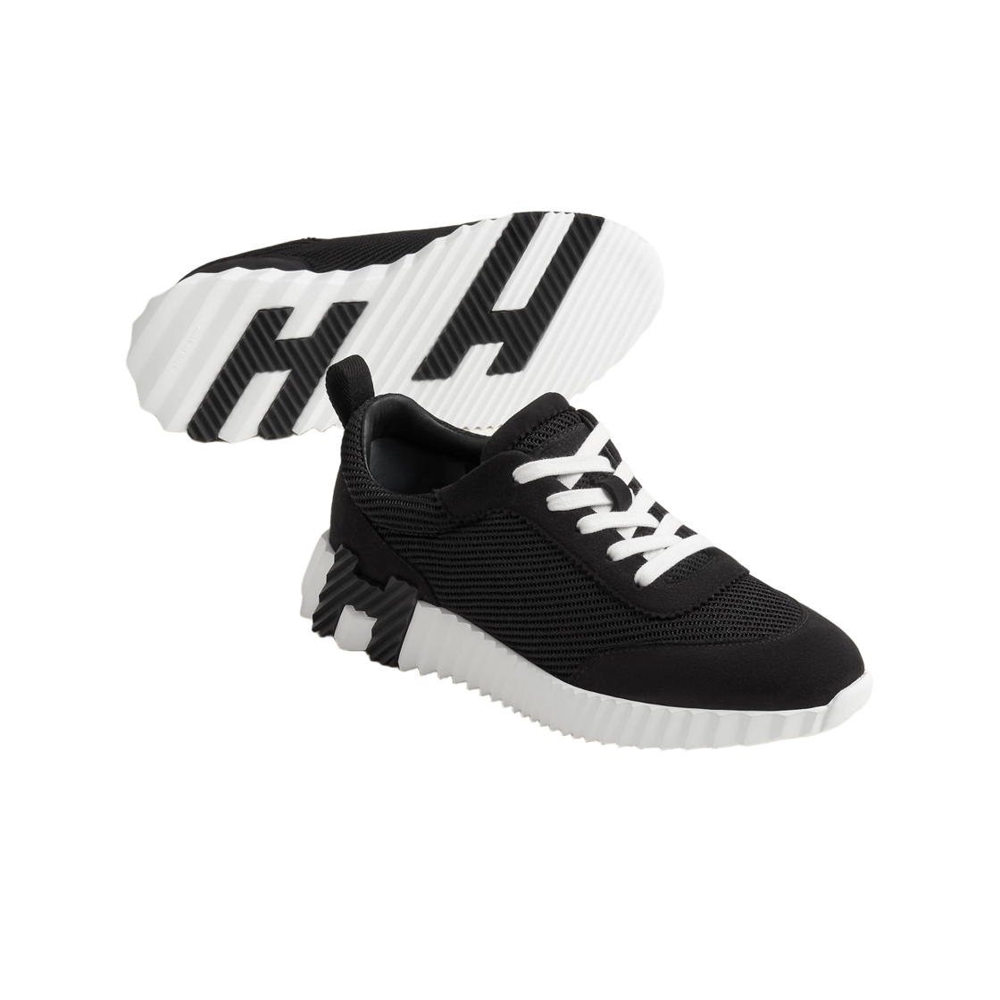 (W) 에르메스 바운싱 스니커즈 텍스쳐드 메쉬 스웨이드 고트스킨 & 누아((W) Hermes Bouncing Sneakers Textured Mesh Suede Goatskin & Noir) - 2