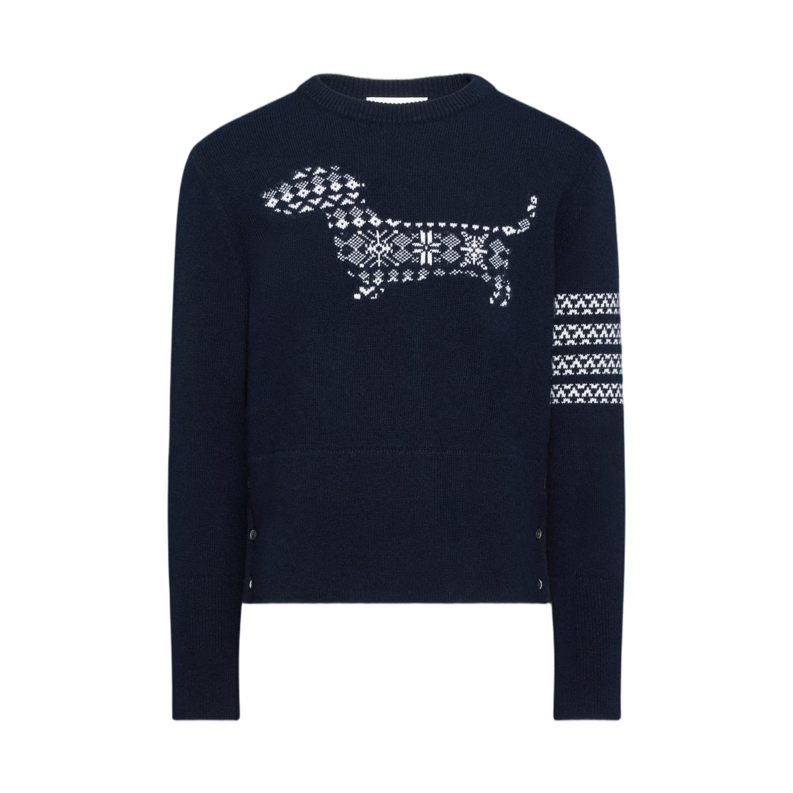 톰브라운 메리노 울 홀리데이 헥터 사선 풀오버 네이비(Thom Browne Merino Wool Holiday Hector 4-Bar Pullover Navy) - 1