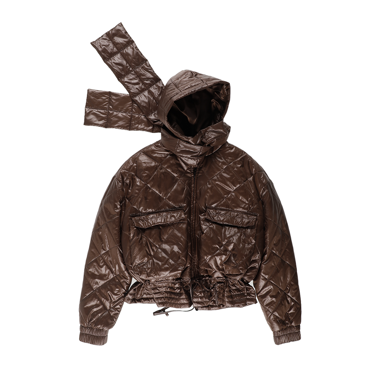 SL25FWJP03BR Still Lethardy High-Gloss Scarf Quilted Jacket Brown