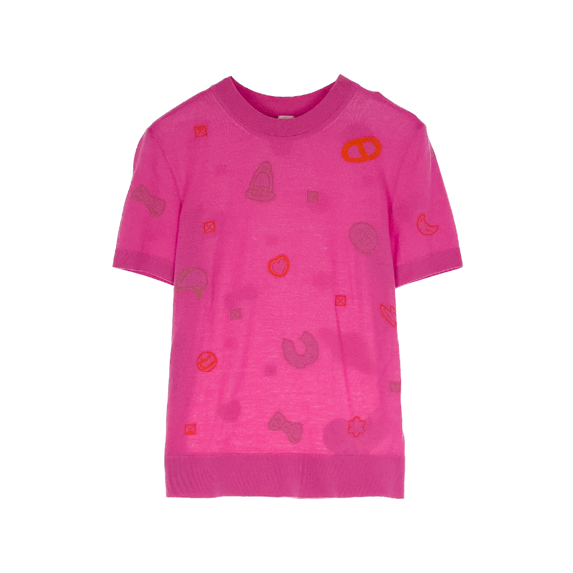 ITK6SECGUC6D Hermes Candy Rib Short Sleeve Sweater 36 Rose Sakura