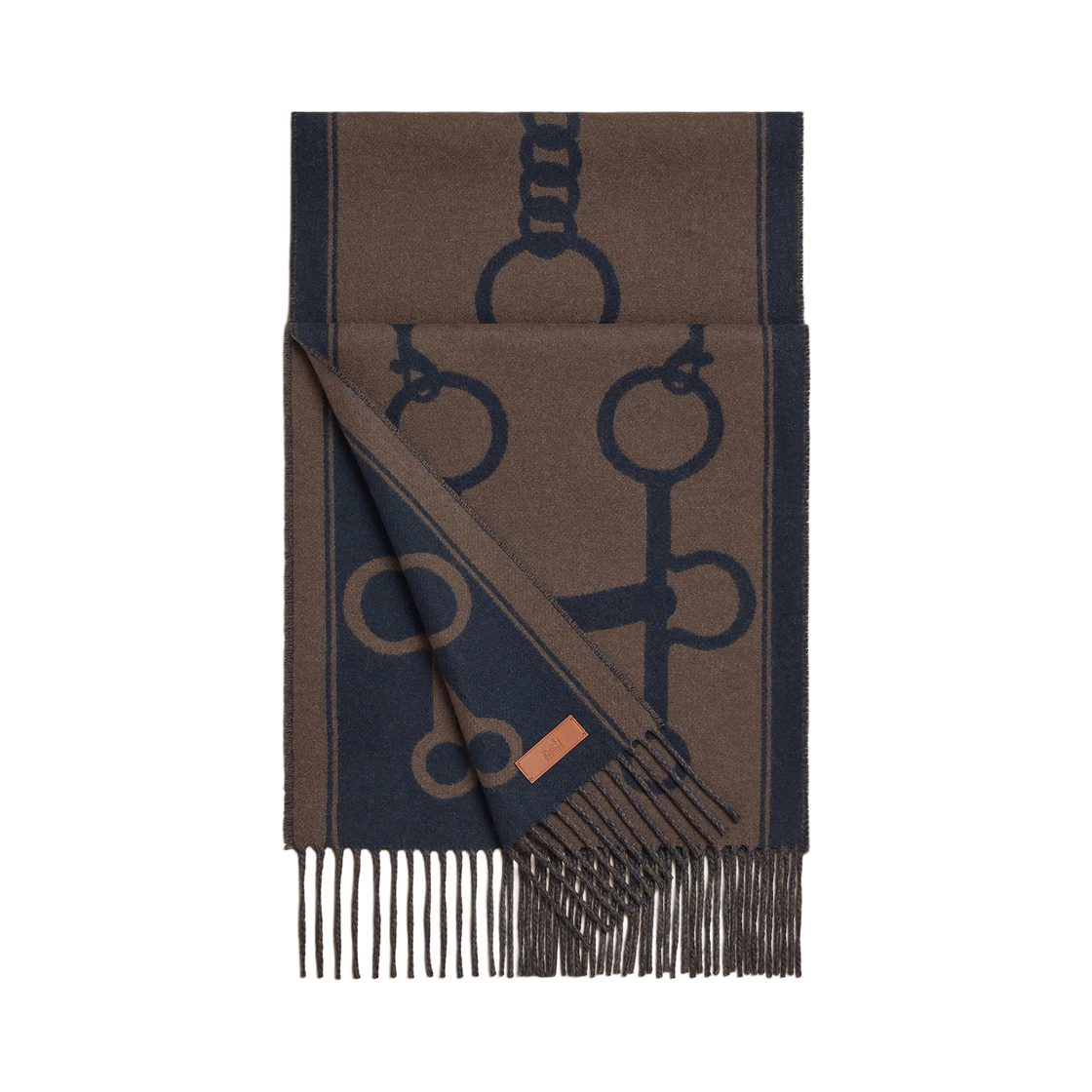 H259157S04 Hermes Casaque Mors Muffler Bleu Caban Ebene