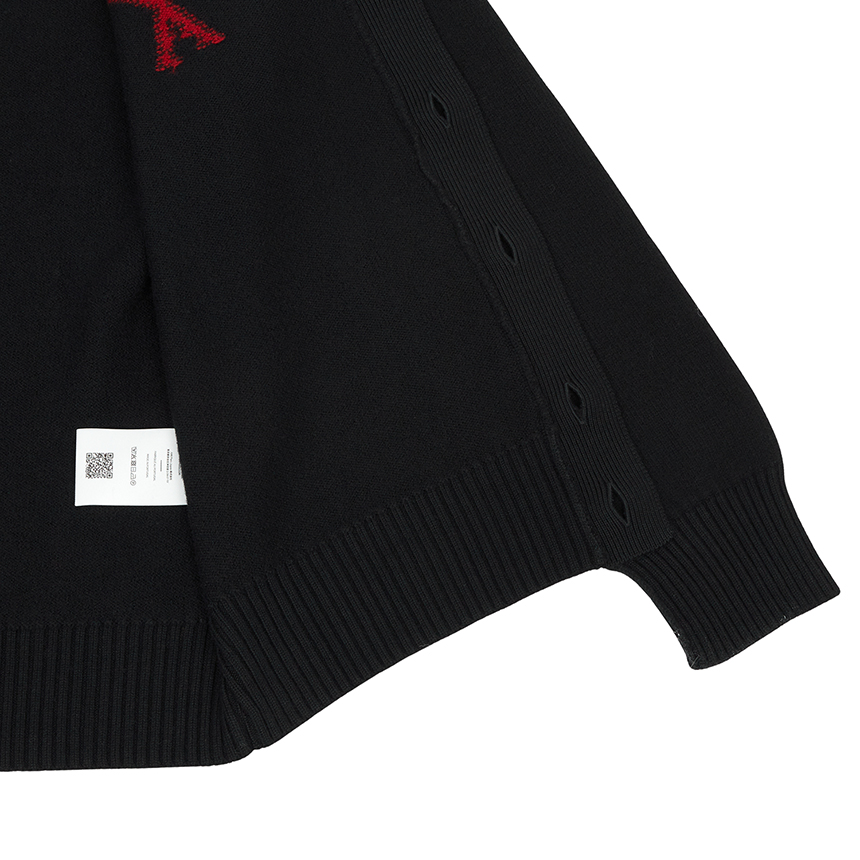 [17% 쿠폰] 아미 빅 하트 로고 펠트 메리노 울 가디건 블랙 레드([17% 쿠폰] AMI de Coeur Felted Merino Wool Cardigan Black Red) - 6