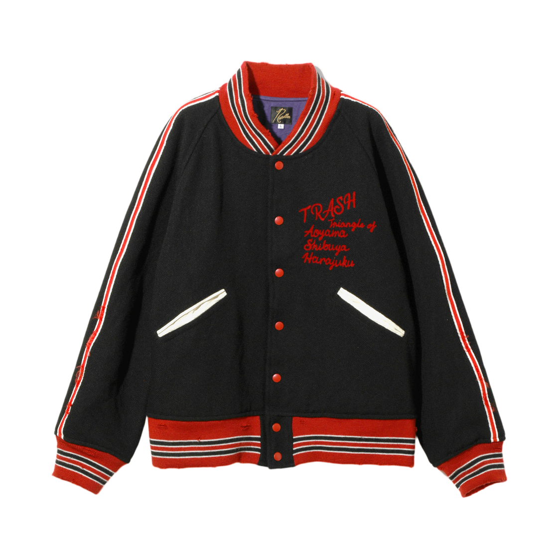 RW168 Needles Deconstructed Lettered Jacket Wool Melton Black