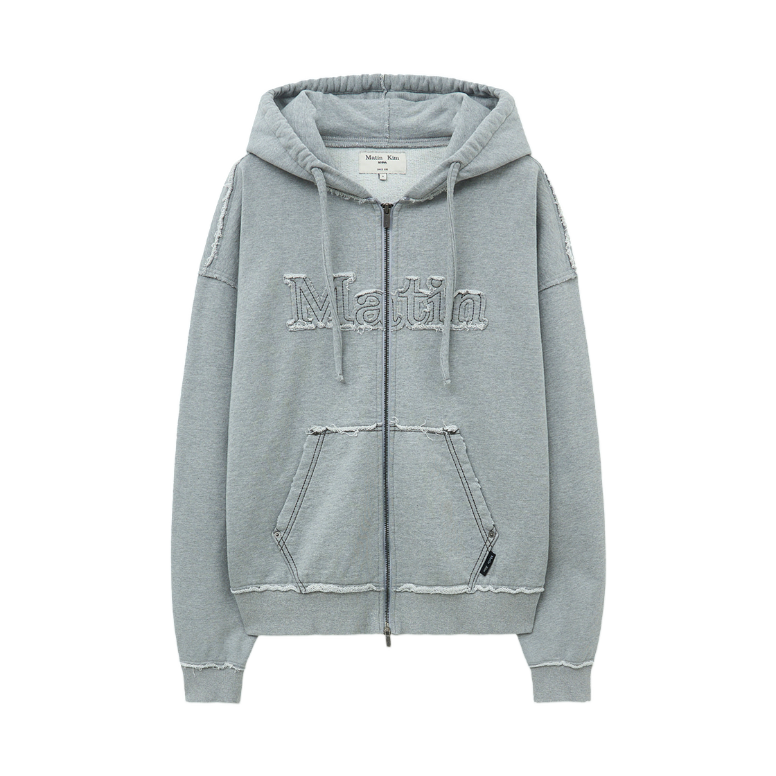 마뗑킴 로우 컷 아플리케 후디 집업 그레이(Matin Kim Raw Cut Applique Hoody Zip Up Grey)