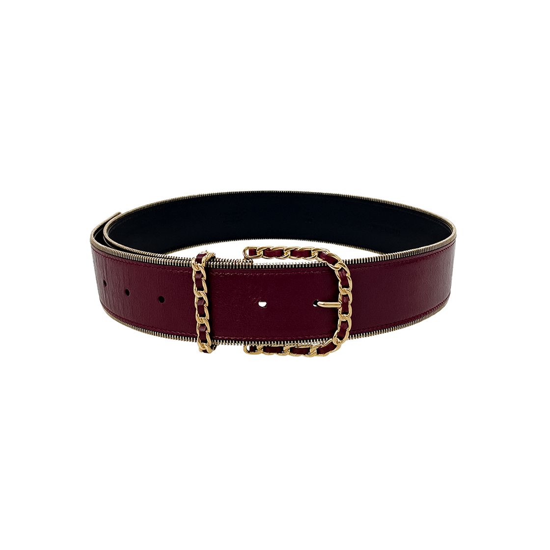 샤넬 24K 체인 레더 벨트 75(70) 버건디 금장(5ET1991)(Chanel 24K Chain Leather Belt 75(70) Burgundy with Gold Hardware (5ET1991)) - 1