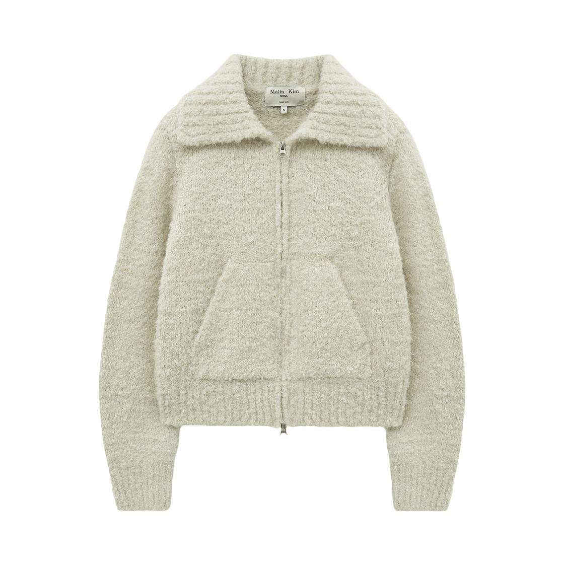 (W) 마뗑킴 부클 니트 집업 가디건 라이트 베이지((W) Matin Kim Boucle Knit Zip Up Cardigan In Light Beige)