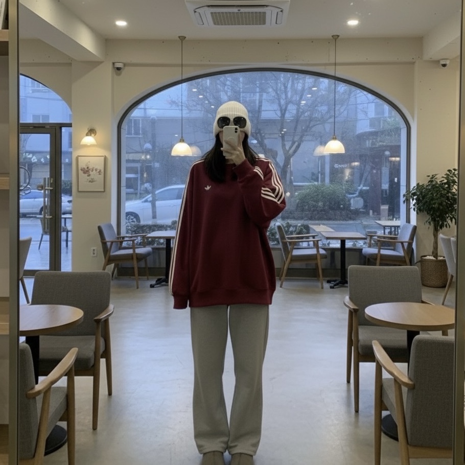 (W) Adidas x Sporty & Rich Sweatshirt Maroon - US Sizing, C.P. Company Extra Fine Merino Wool Goggle Beanie Gauze White - 23FW 착용 스타일
