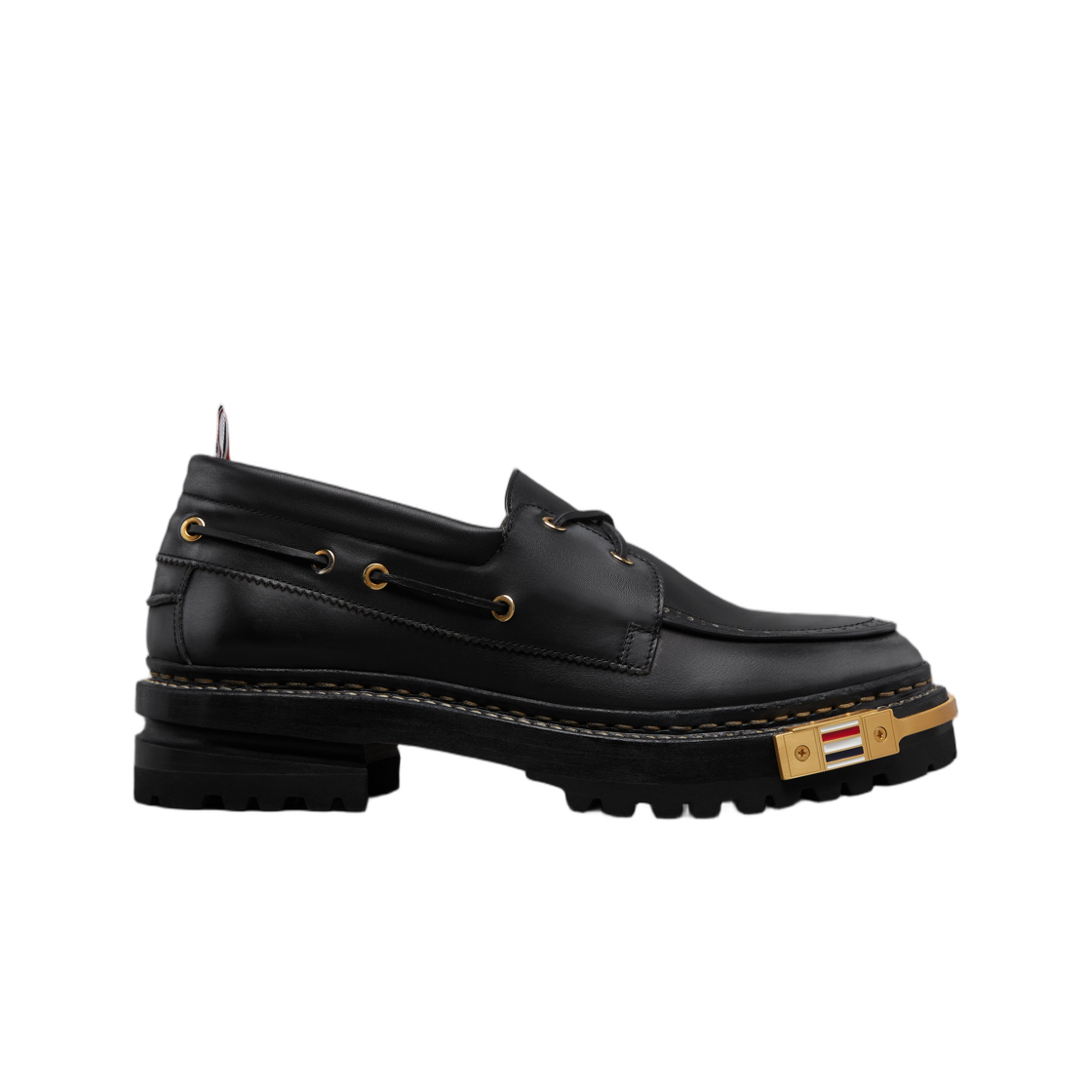 톰브라운 디스트레스드 카프 하이킹 레더 솔 보트 슈 블랙(Thom Browne Distressed Calf Hiking Leather Sole Boat Shoe Black)