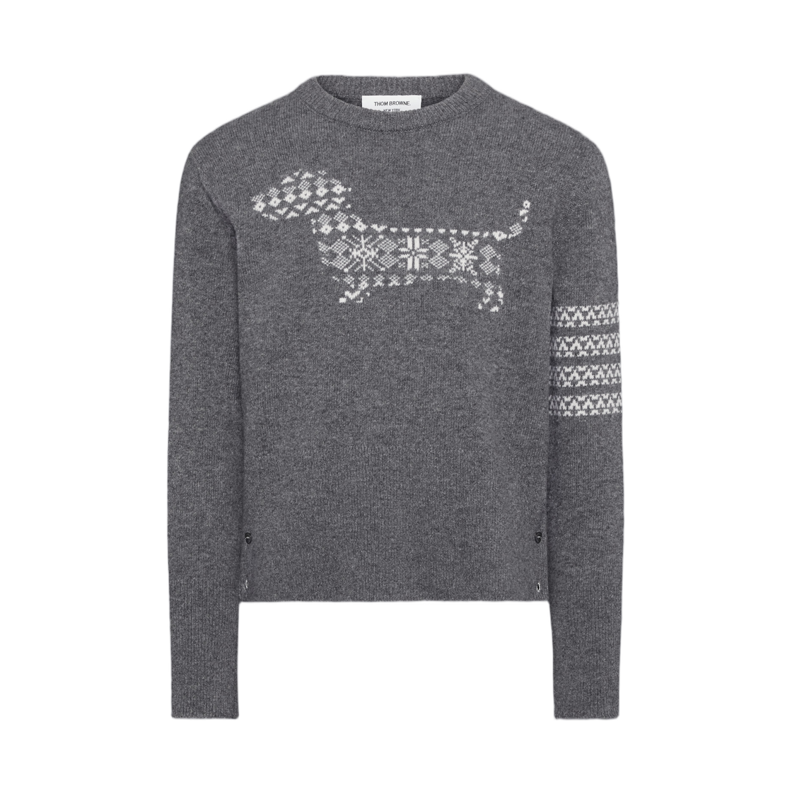 톰브라운 메리노 울 홀리데이 헥터 사선 풀오버 메드 그레이(Thom Browne Merino Wool Holiday Hector 4-Bar Pullover Med Grey) - 1