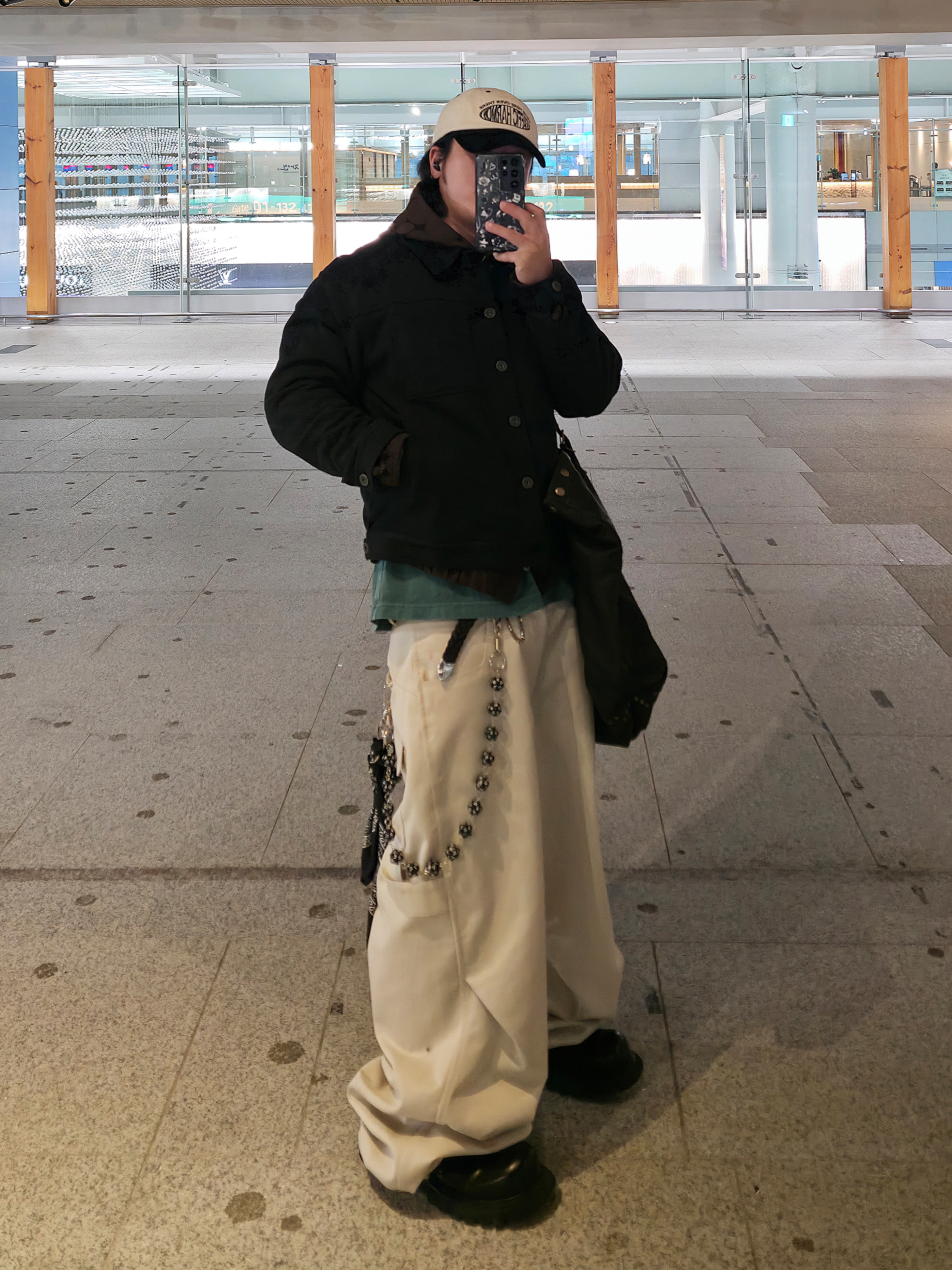 Jieda Western Belt Black, Kamien 247 All Day Baggy Pants Light Beige 착용 스타일 - 6