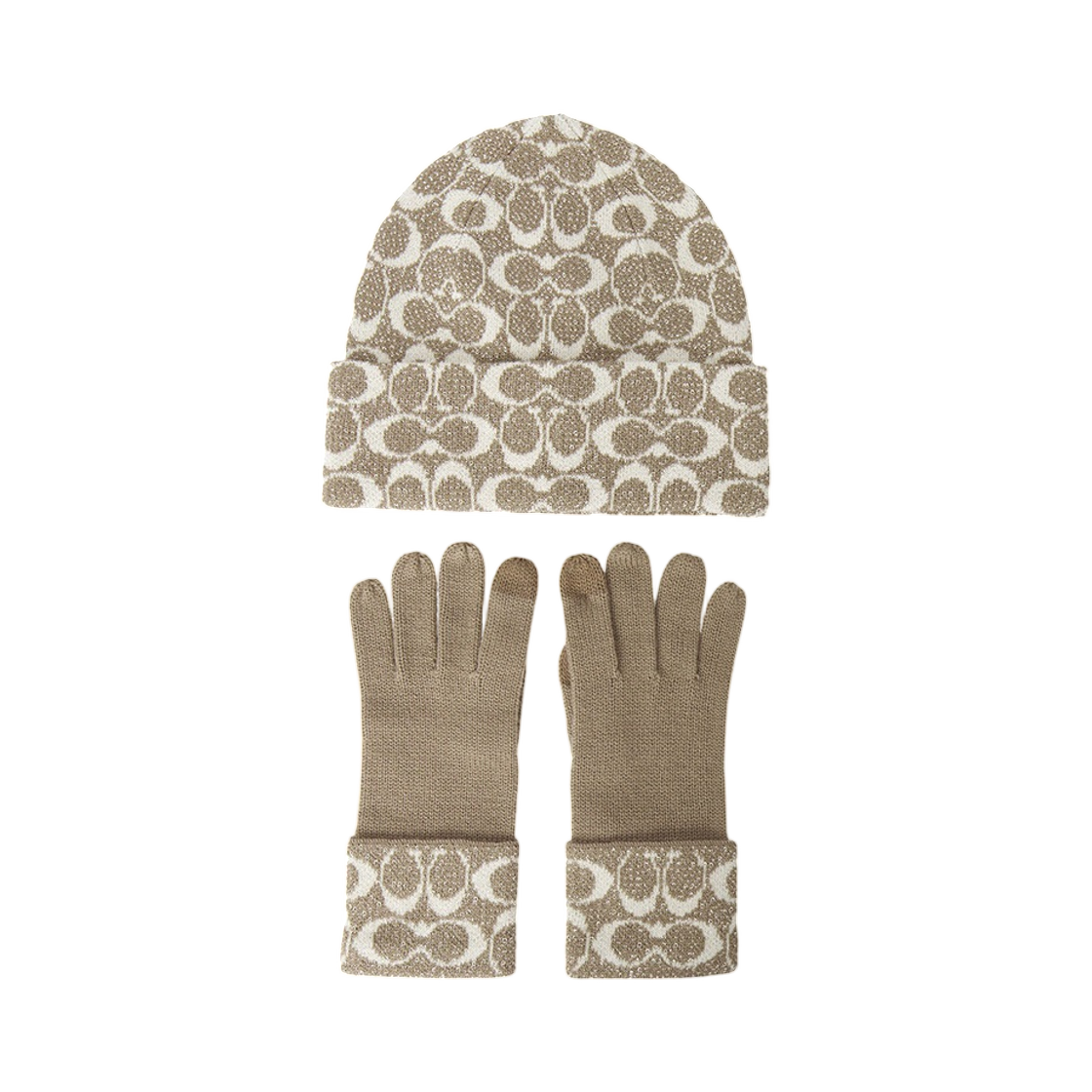(W) 코치 글러브 비니 세트 베이지((W) Coach Gloves Beanie Set Beige)