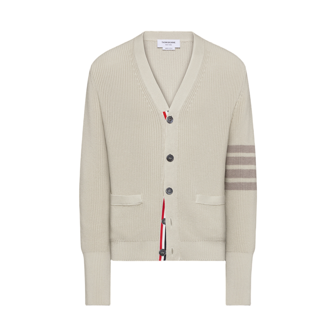 톰브라운 가먼트 다이드 사선 가디건 베이지(Thom Browne Garment Dyed 4-Bar Cardigan Beige) - 1