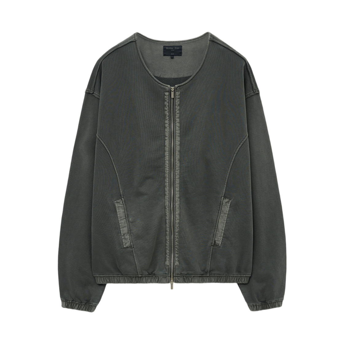 MK259OJP546HCH Matin Kim Pigment Dyed Collarless Zip Up Jumper In Charcoal