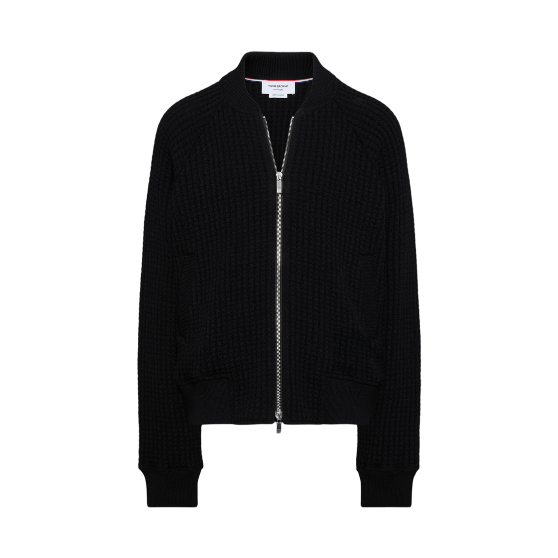 톰브라운 울 와플 래글런 사선 봄버 자켓 블랙(Thom Browne Wool Waffle Raglan 4-Bar Bomber Jacket Black)