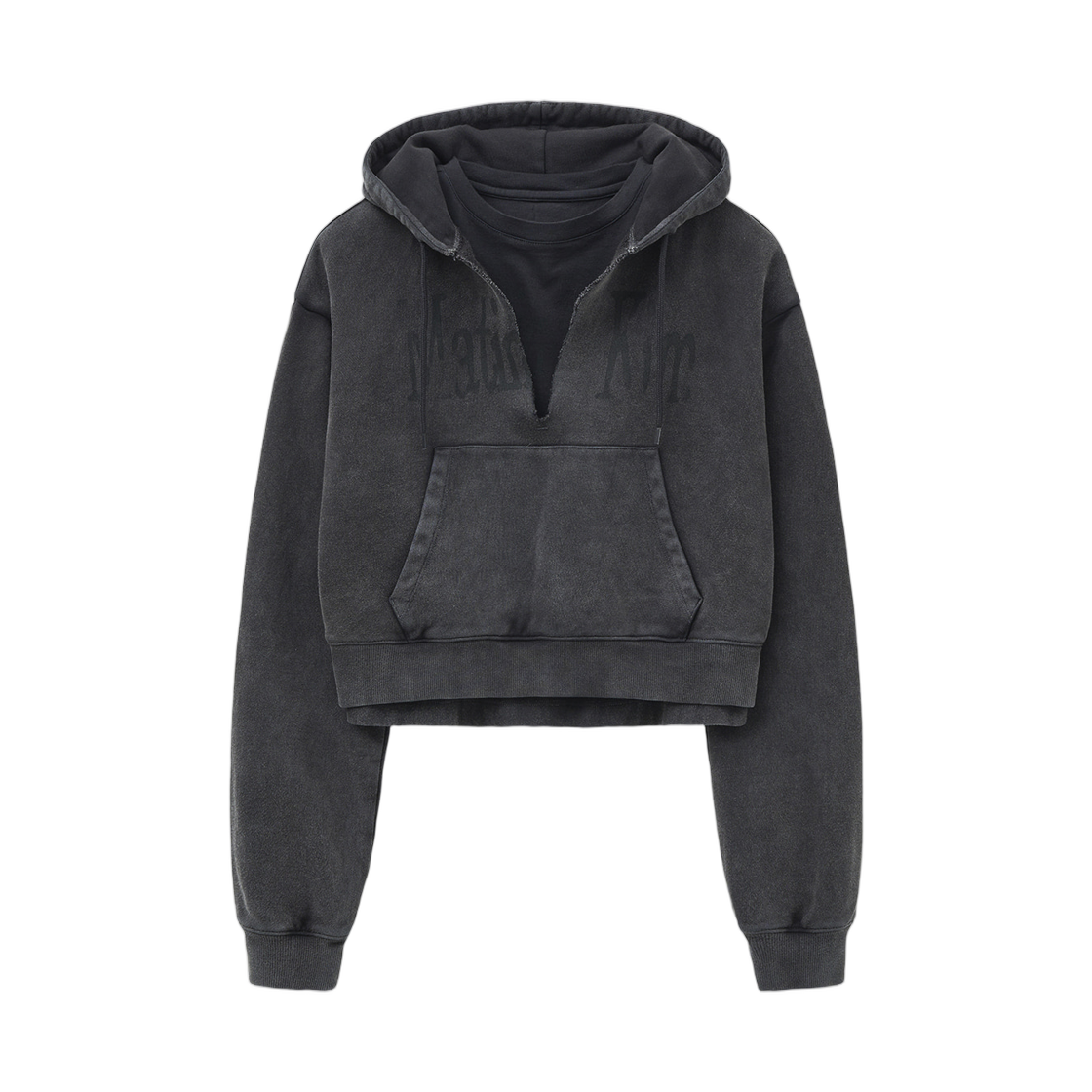 MK259OTS083MCH (W) Matin Kim Washed Layered Crop Hoody In Charcoal