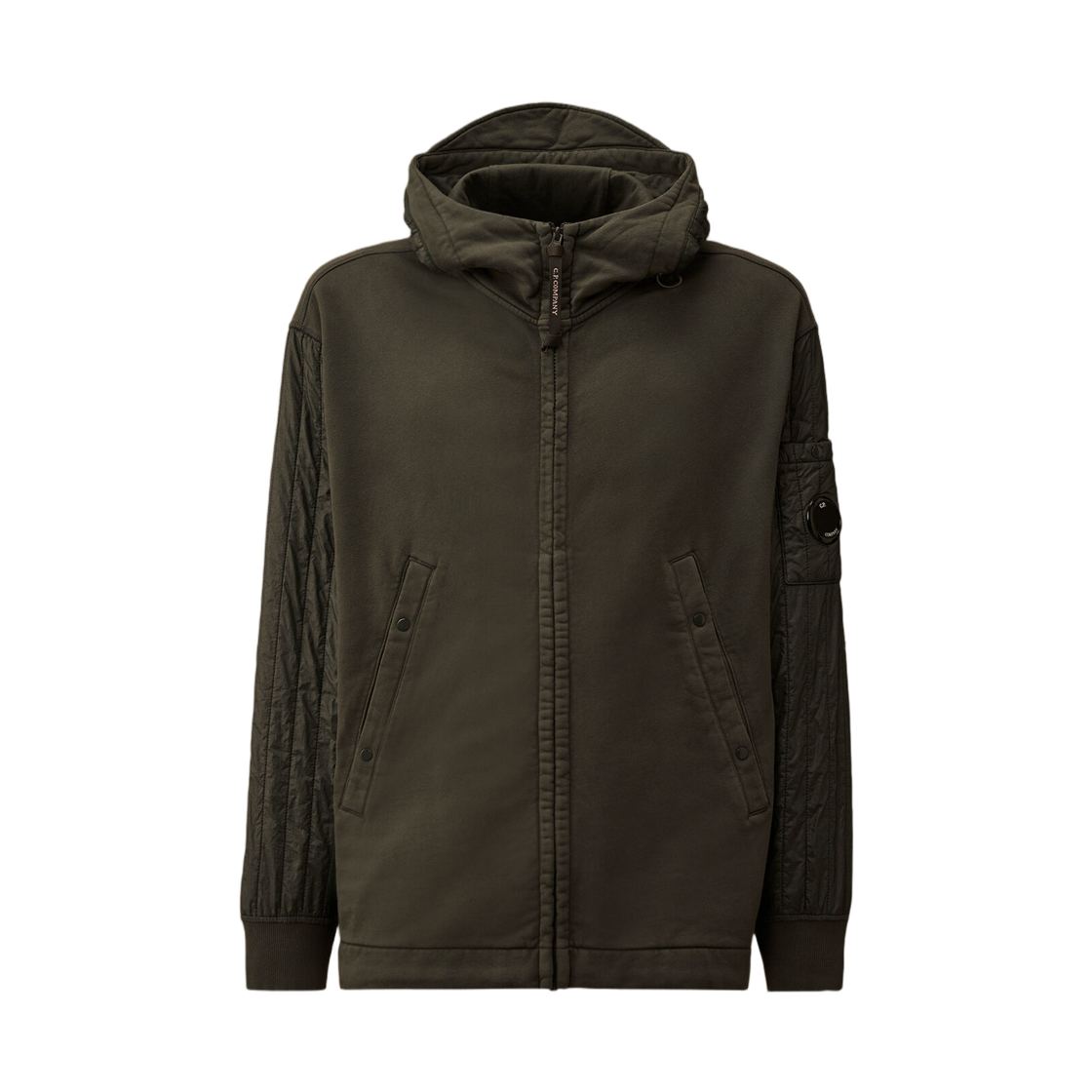 19CMSS054A005835M978 C.P. Company Diagonal Raised Fleece Mixed Full Zip Hooded Sweatshirt Dark Shadow Grey - 25FW