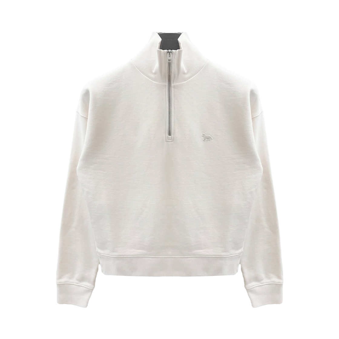 (W) 메종 키츠네 베이비 폭스 패치 하프 집 스웨트셔츠 프레쉬 코튼((W) Maison Kitsune Baby Fox Patch Half Zip Sweatshirt Fresh Cotton) - 1