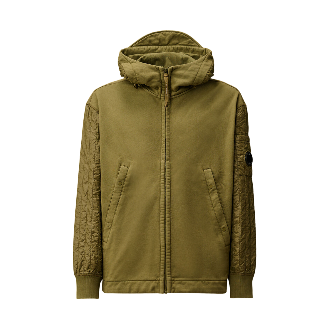 19CMSS054A005835M652 C.P. Company Diagonal Raised Fleece Mixed Full Zip Hooded Sweatshirt Capers Green - 25FW