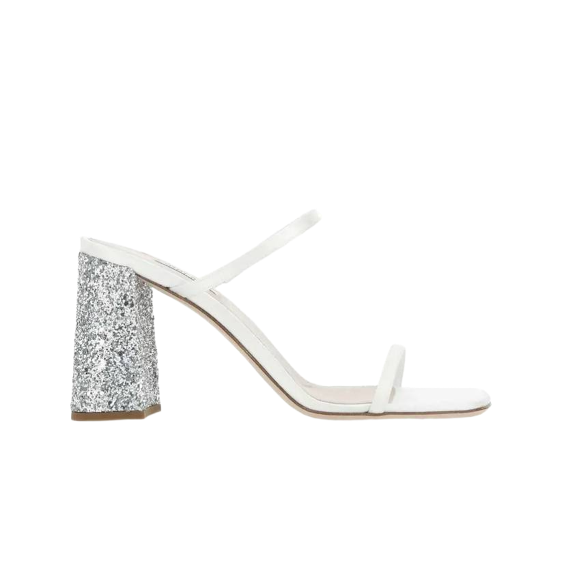 (W) 미우 미우 사틴 글리터 슬라이드 아이보리((W) Miu Miu Satin Glitter Slides Ivory)