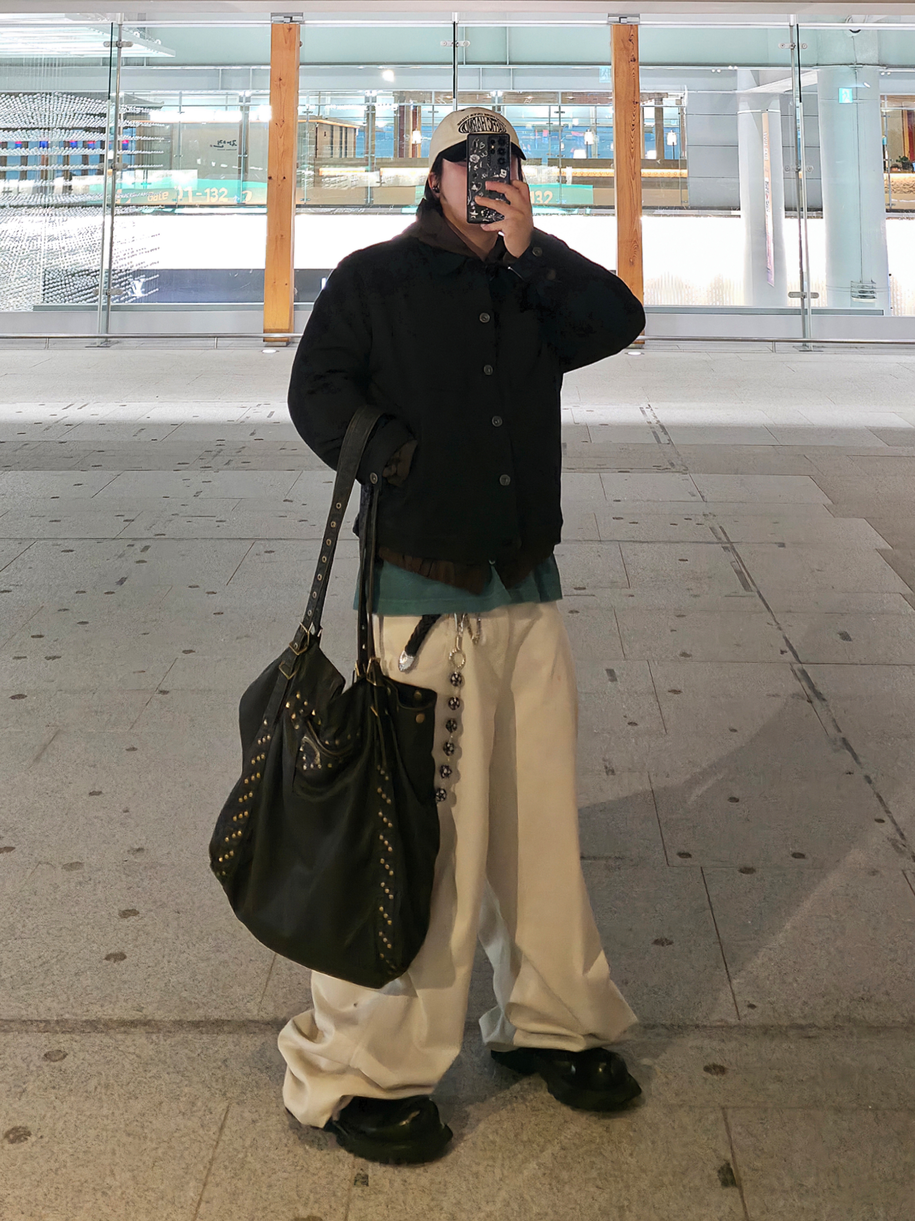 Jieda Western Belt Black, Kamien 247 All Day Baggy Pants Light Beige 착용 스타일 - 1