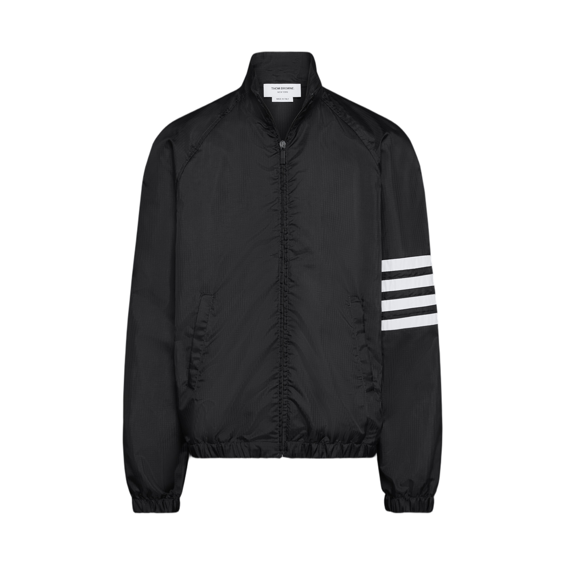 톰브라운 샤이니 립스탑 래글런 사선 트랙 자켓 블랙(Thom Browne Shiny Ripstop Raglan 4-Bar Track Jacket Black)