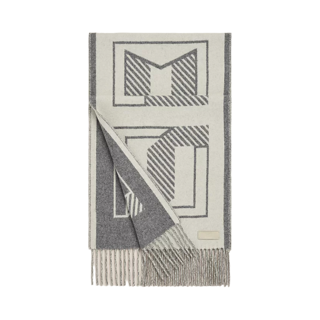 H259152S01 Hermes Casaque Lettres au Carre Muffler Cashmere Ivoire Gris Flanelle
