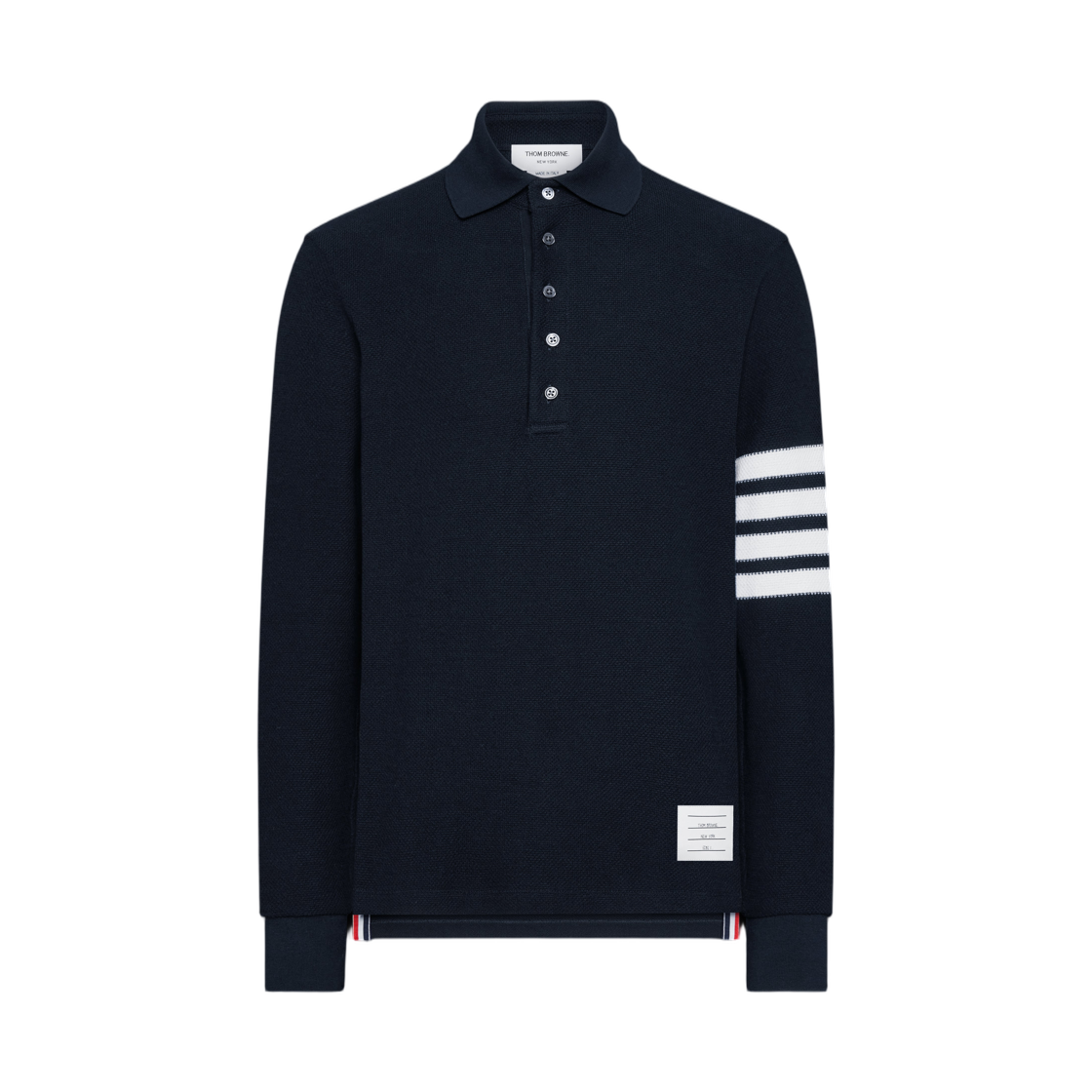 MJP234A-J0248-415 Thom Browne Textured Pique 4-Bar Long Sleeve Polo Navy