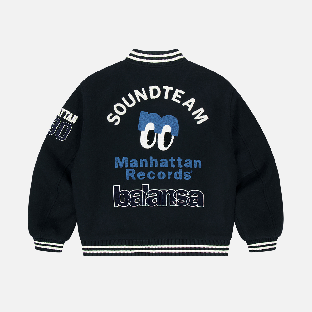 맨하탄 레코즈 x 발란사 바시티 자켓 - 네이비(Manhattan Records x Balansa Varsity Jacket - Navy) - 2