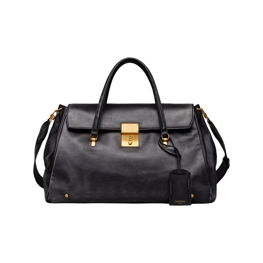 톰브라운 볼튼 위켄더 백 디스트레스드 레더 블랙(Thom Browne Bolton Weekender Bag In Distressed Leather Black)