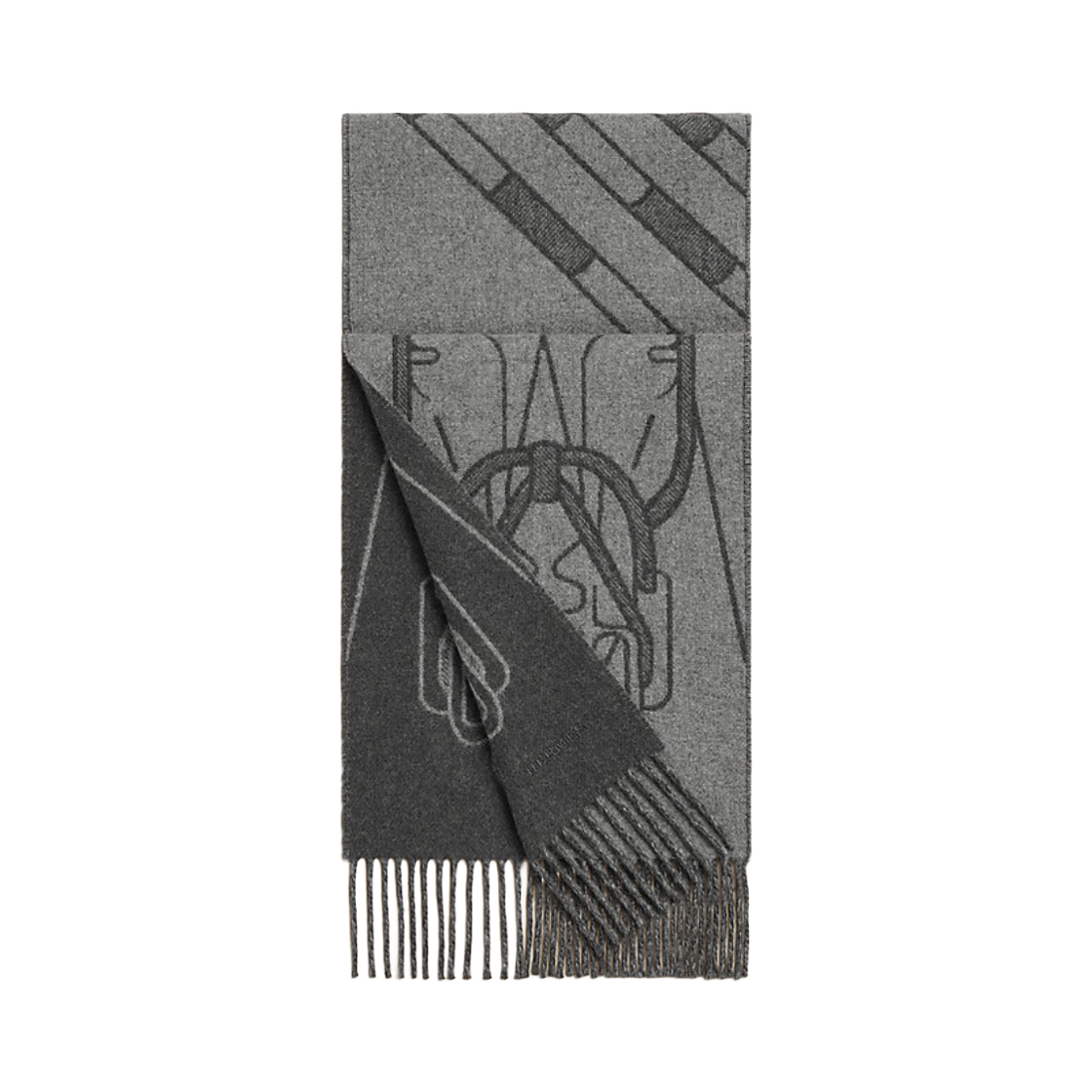 H393398T04 Hermes Tete A Tete Equestre Muffler Cashmere Anthracite Gris Chine