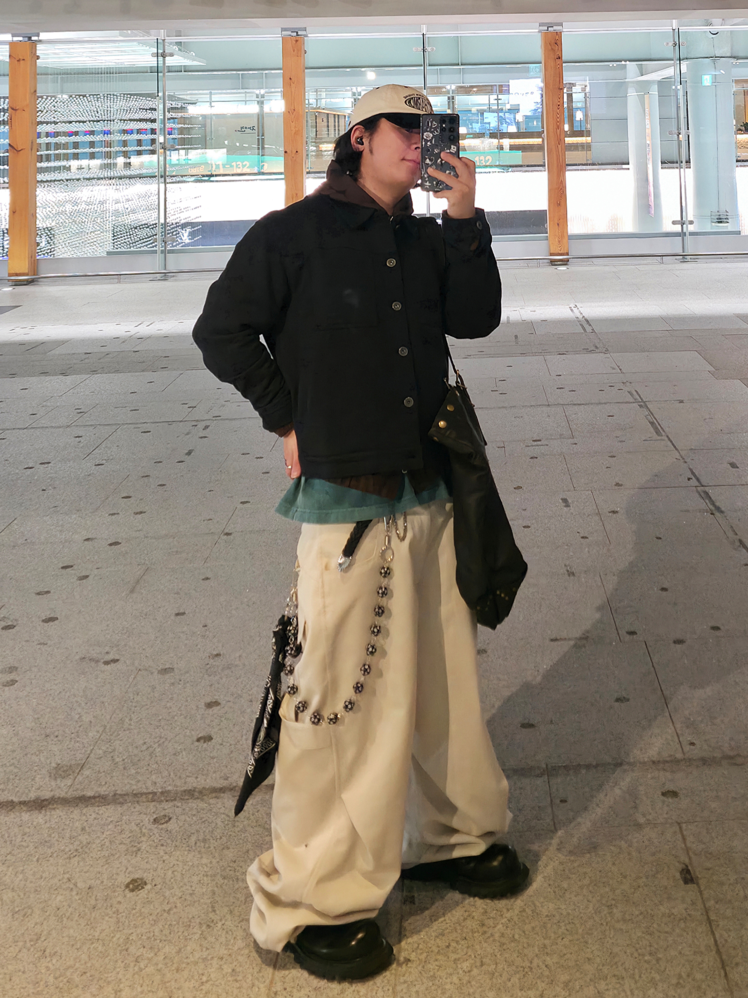 Jieda Western Belt Black, Kamien 247 All Day Baggy Pants Light Beige 착용 스타일 - 2