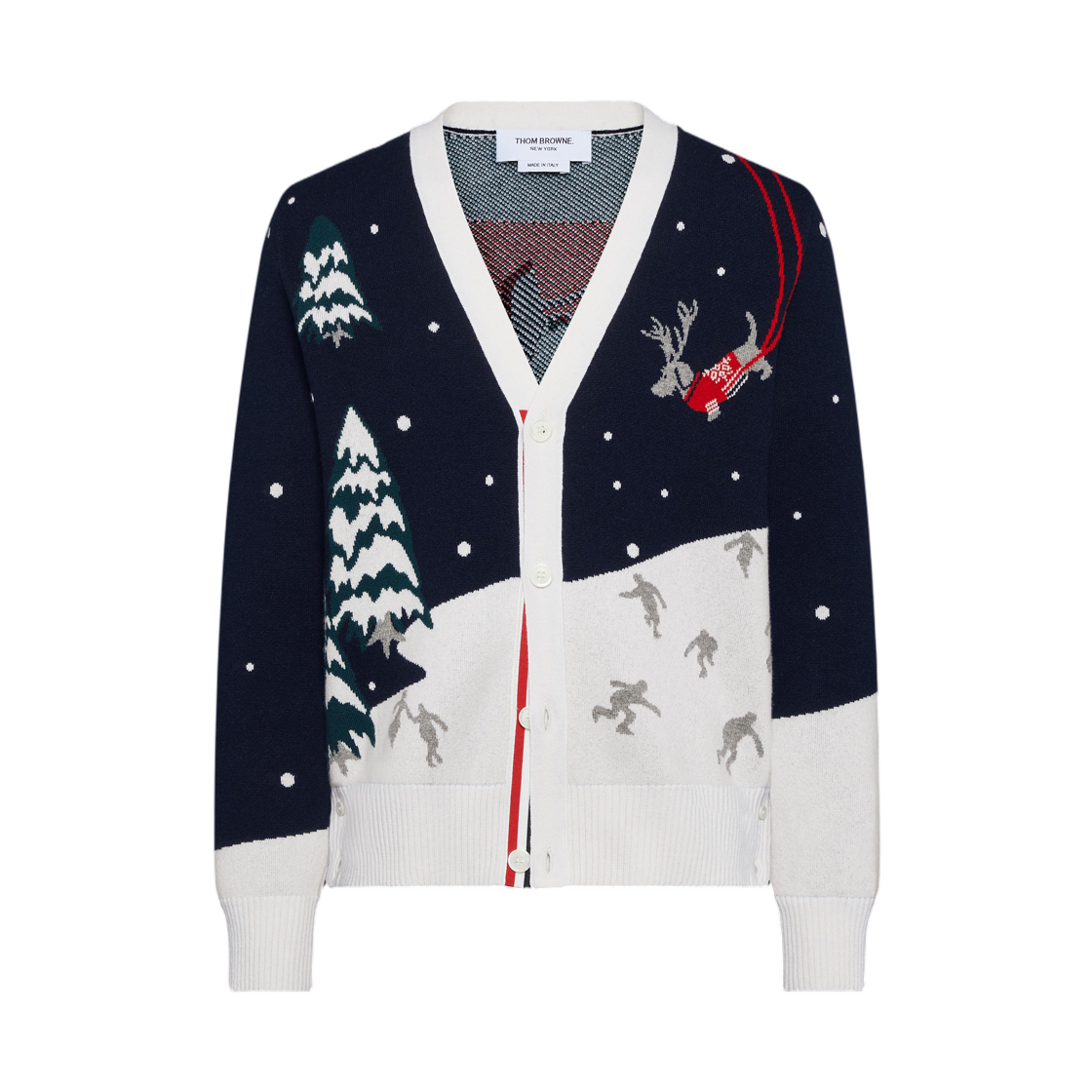 톰브라운 캐시미어 홀리데이 시닉 릴렉스드 핏 가디건 네이비 화이트(Thom Browne Cashmere Holiday Scenic Relaxed Fit Cardigan Navy White) - 1