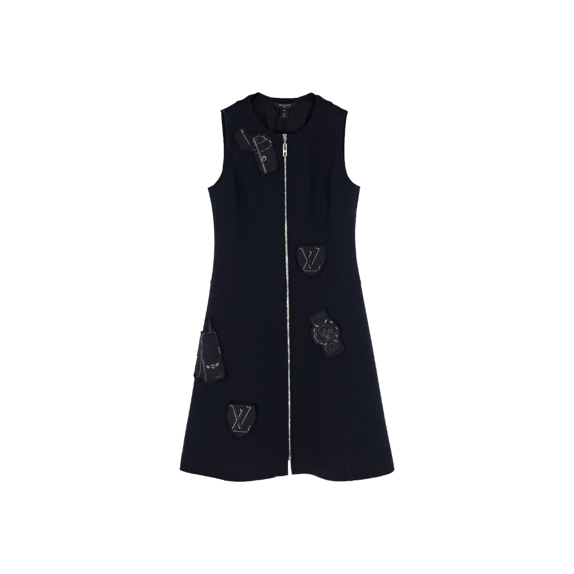 ITWGFIH6TVSF Louis Vuitton Patched Sleeveless Wool Silk Zip Dress 34 Navy/Black