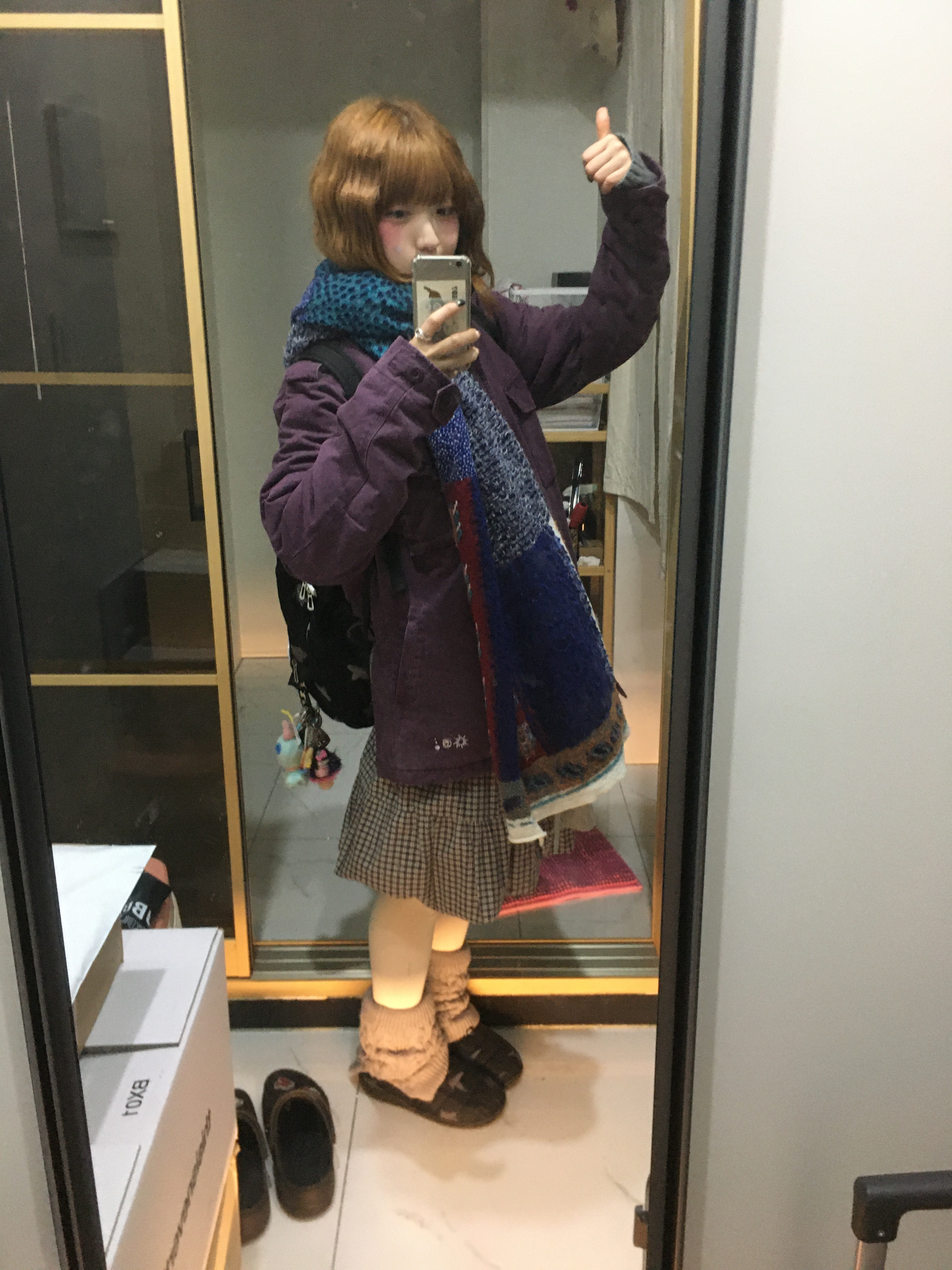 Kapital Full Length Wool Muragabe Muffler Turquoise 착용 스타일 - 3