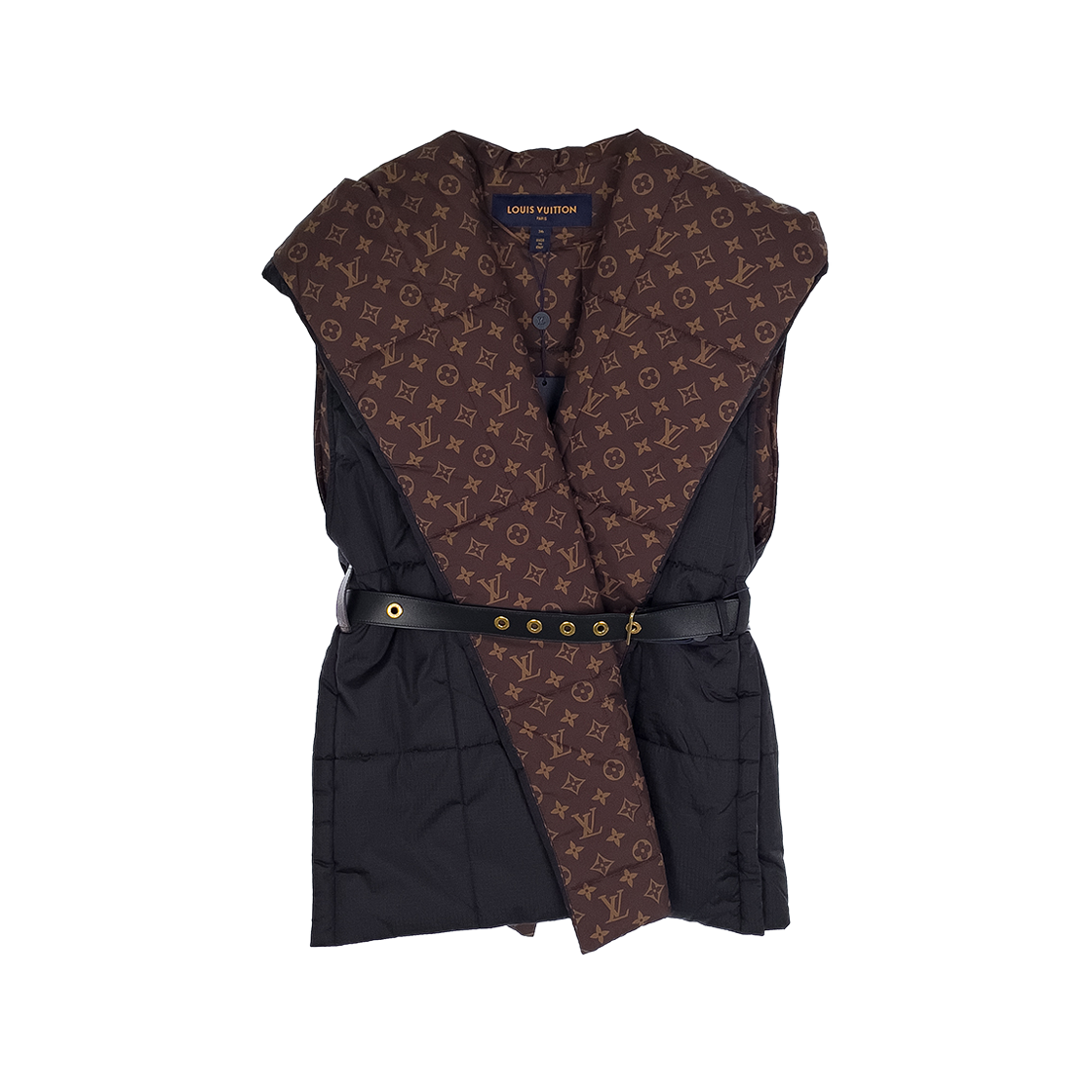 ITFAWL3UCCSL Louis Vuitton Monogram Sleeveless Puffer Coat 36 Black/Brown