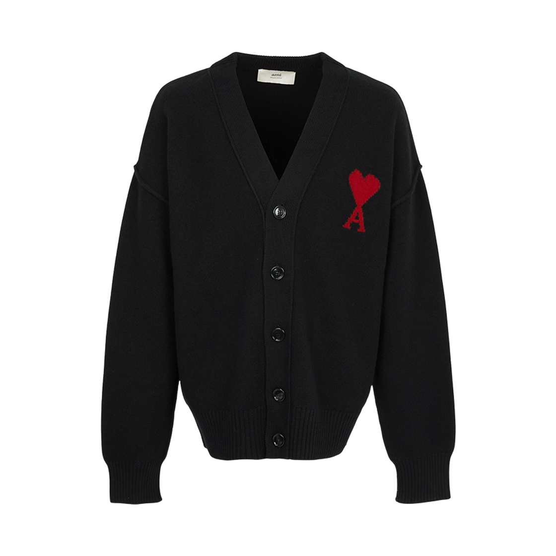 [17% 쿠폰] 아미 빅 하트 로고 펠트 메리노 울 가디건 블랙 레드([17% 쿠폰] AMI de Coeur Felted Merino Wool Cardigan Black Red) - 2