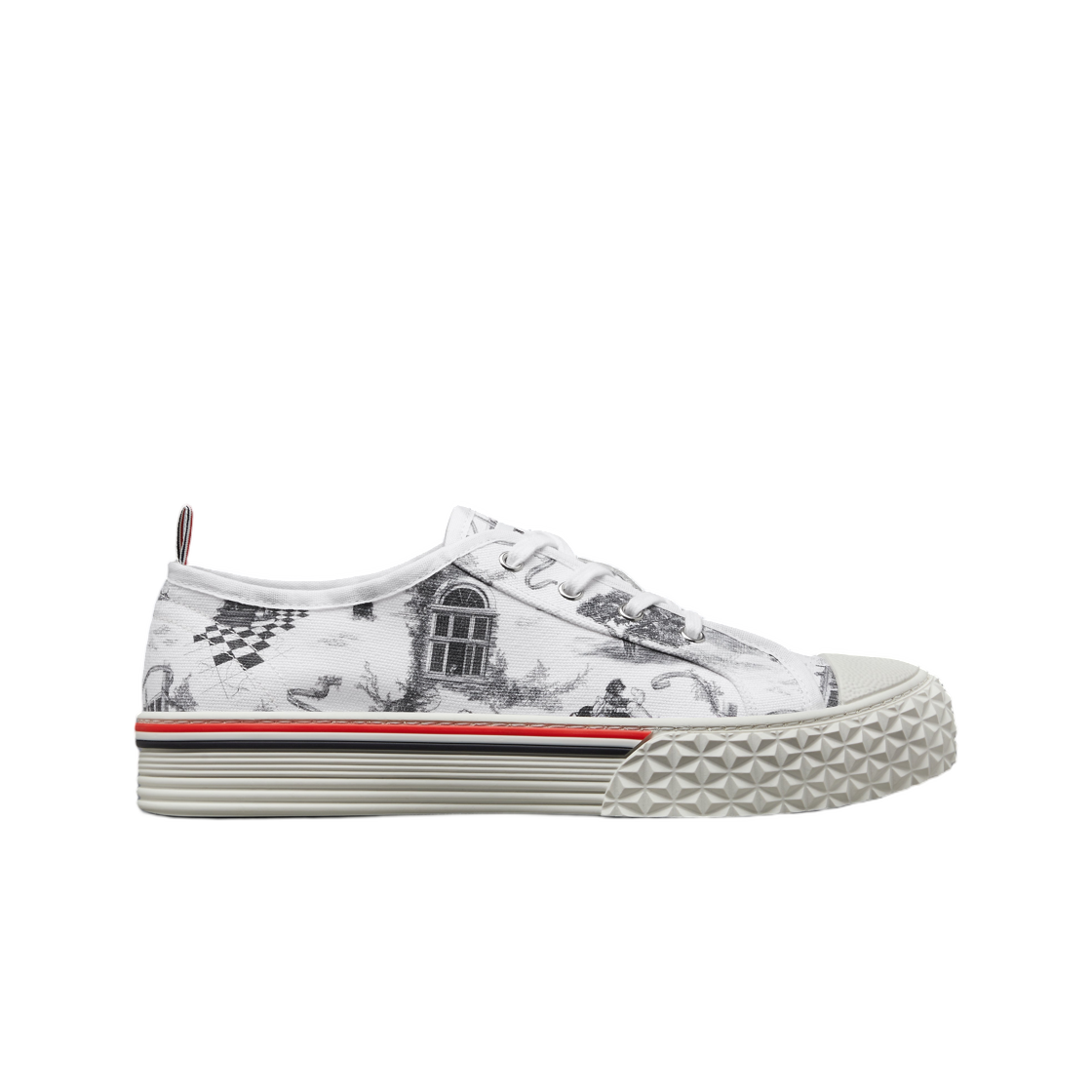 톰브라운 캔버스 헥터 트왈 로우 탑 스니커즈 블랙 화이트(Thom Browne Canvas Hector Toile Low Top Sneakers Black White)