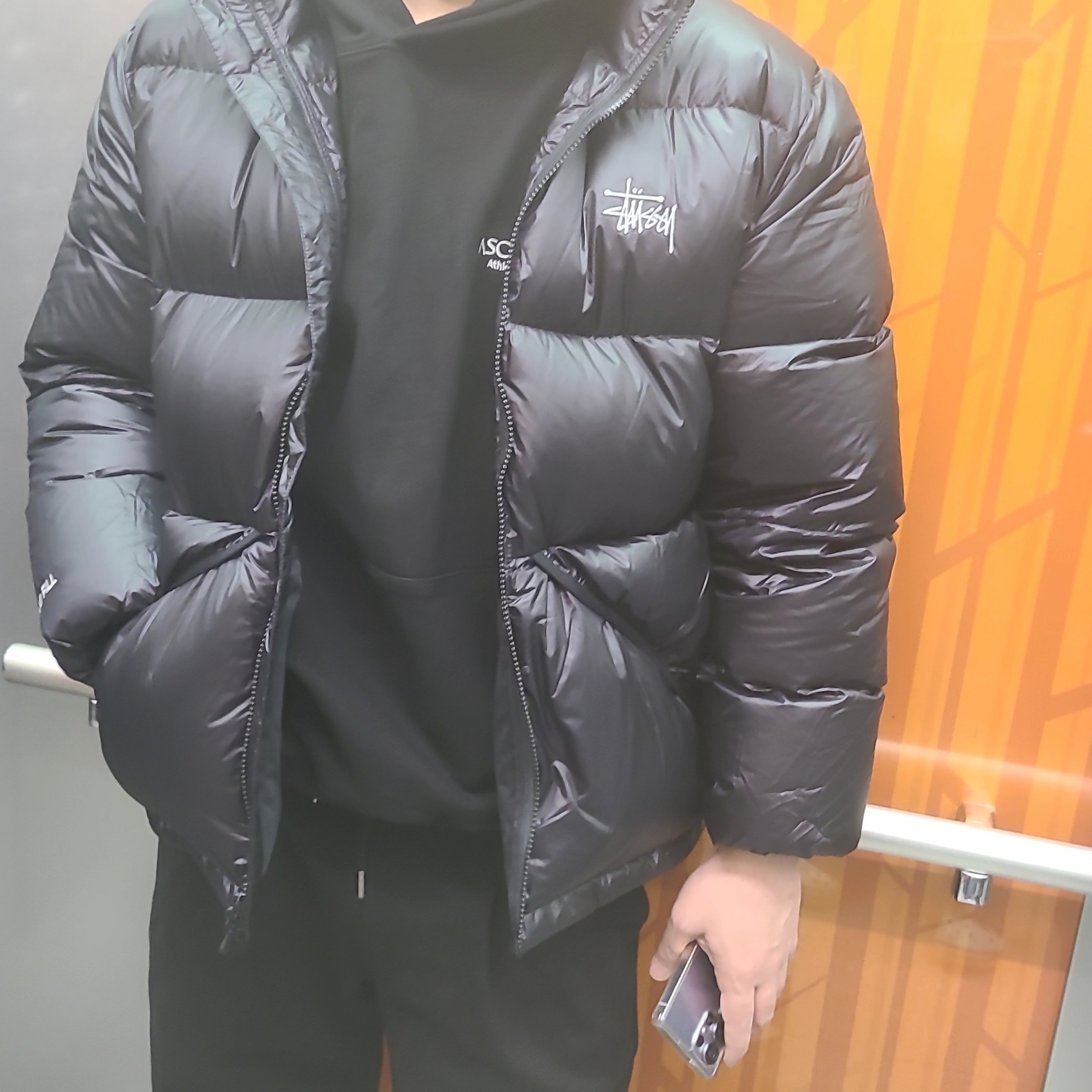 Stussy Micro Ripstop Down Jacket Jet Black 착용 스타일
