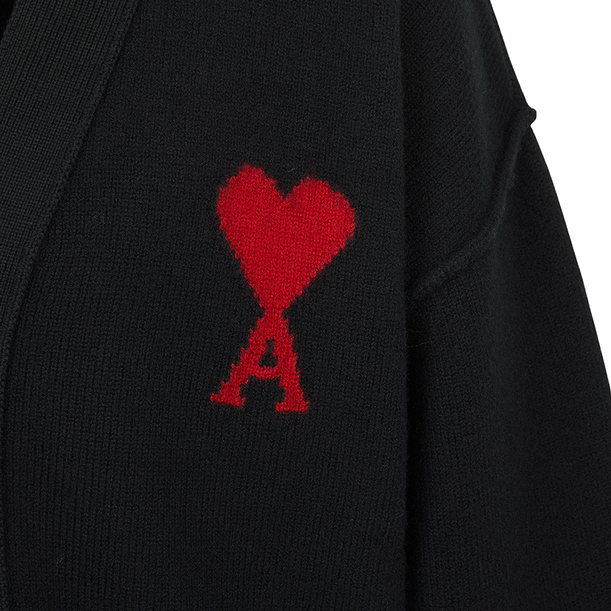 [17% 쿠폰] 아미 빅 하트 로고 펠트 메리노 울 가디건 블랙 레드([17% 쿠폰] AMI de Coeur Felted Merino Wool Cardigan Black Red) - 5
