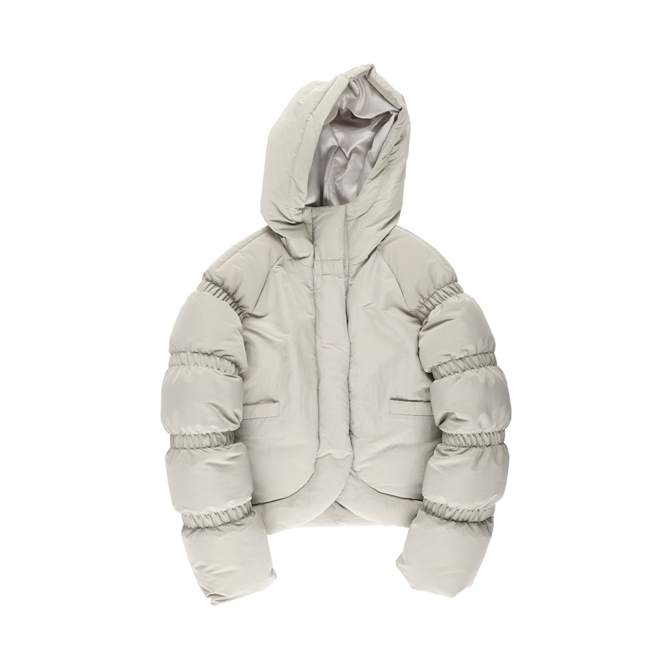 SL25FWJP02BE Still Lethardy Banded Sleeve Curve Puffer Beige