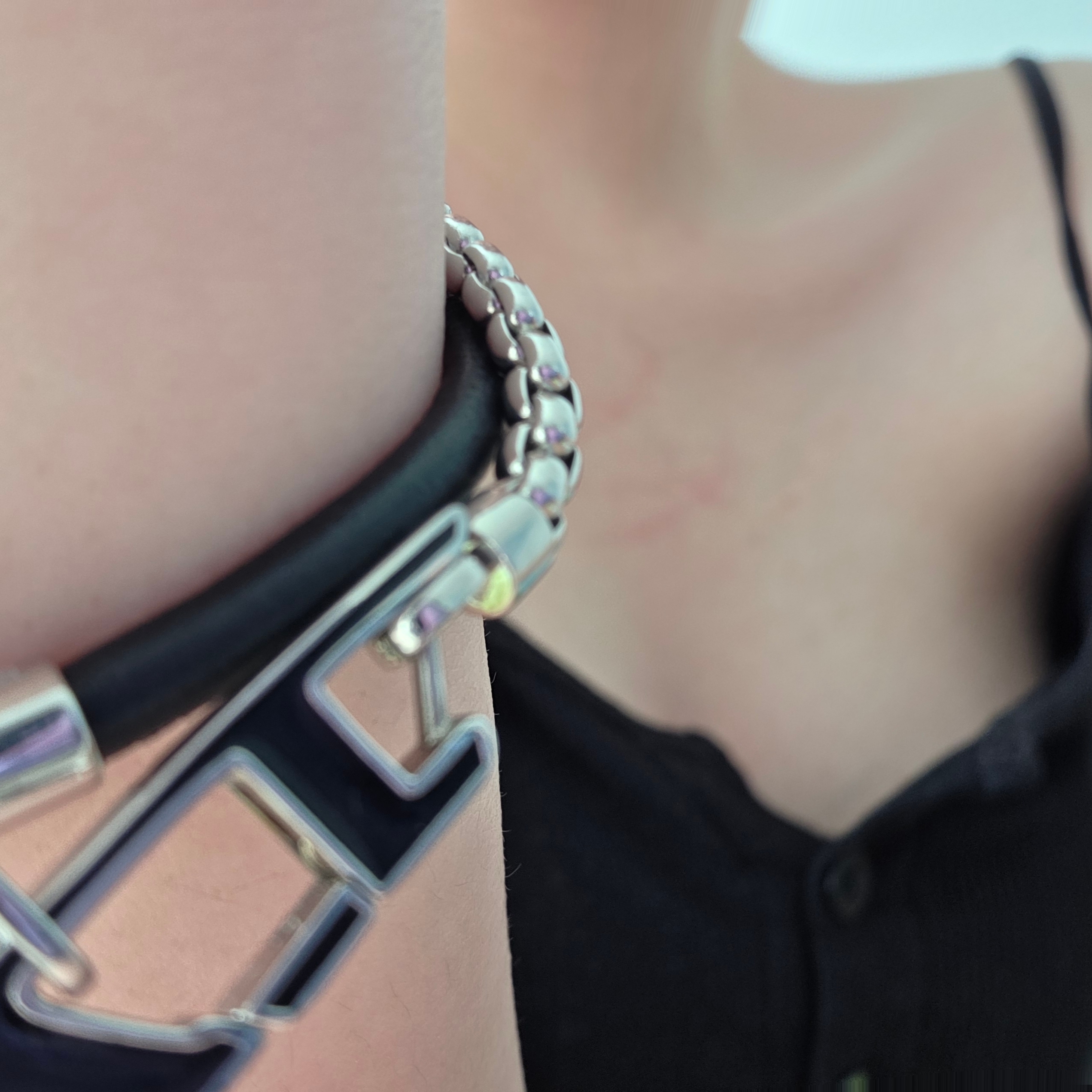 Diesel Dx1472 Stainless Steel Chain Bracelet Silver Black 착용 스타일 - 2
