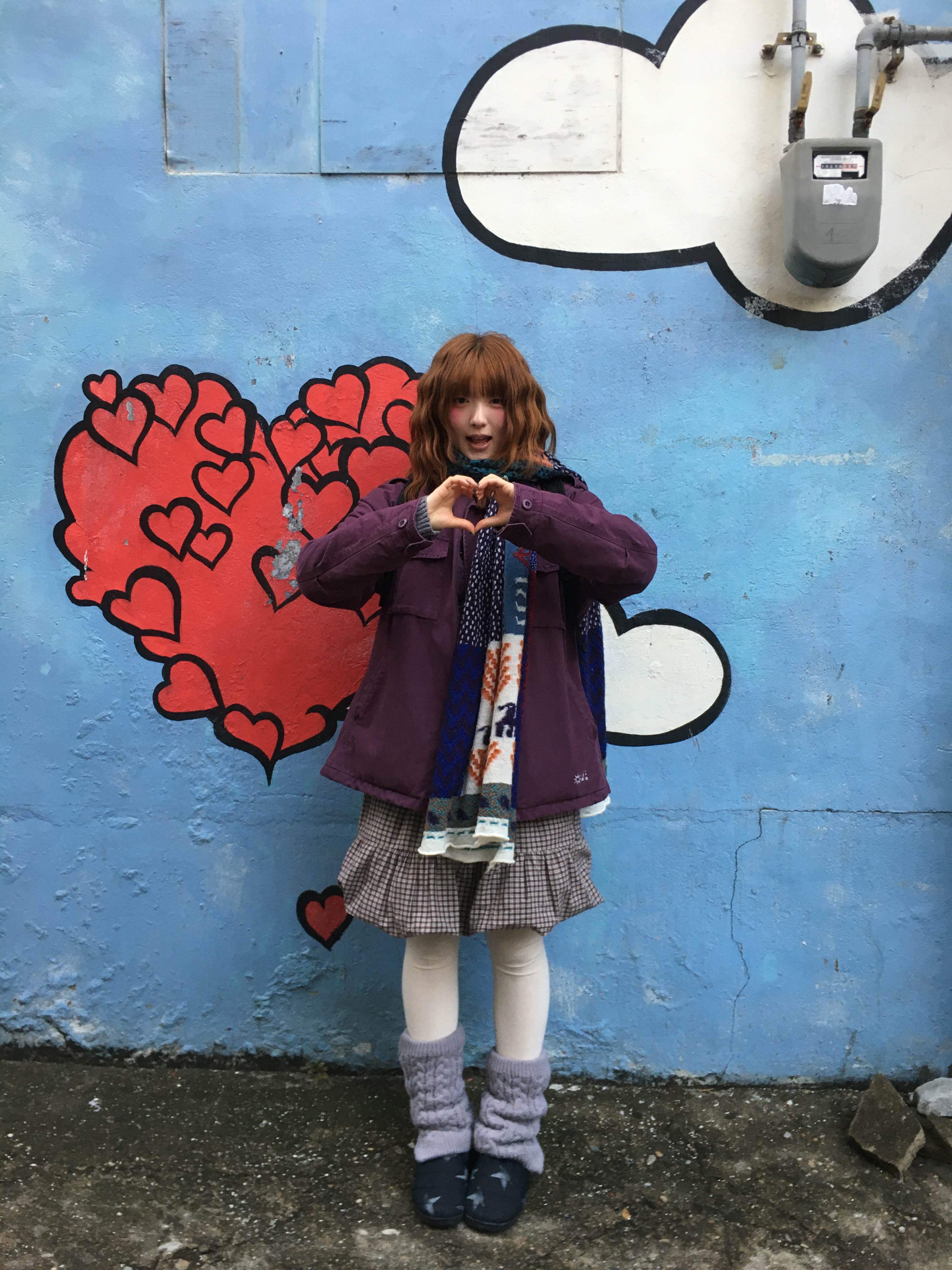 Kapital Full Length Wool Muragabe Muffler Turquoise 착용 스타일 - 4