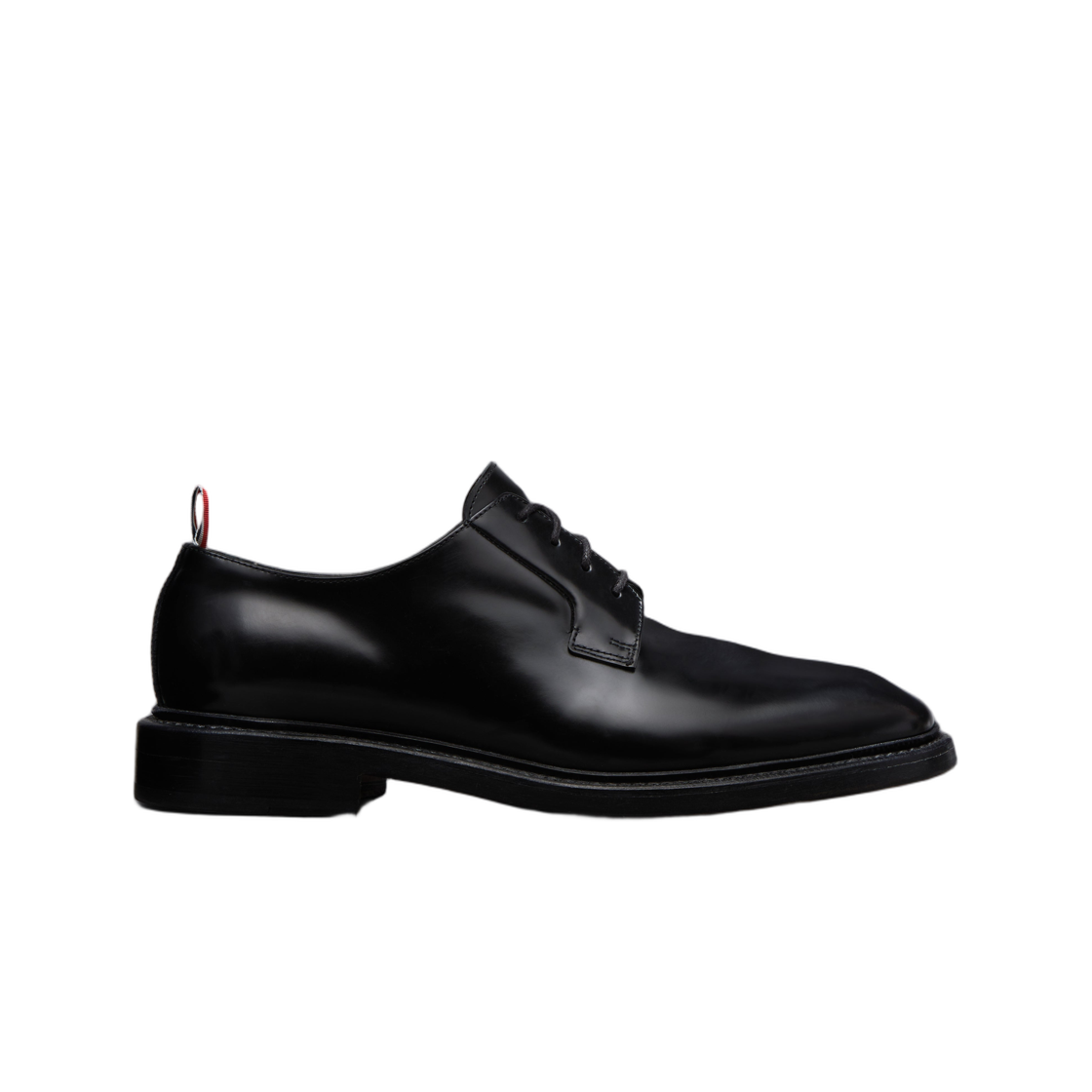 톰브라운 소프트 스파졸라토 러버 힐 블루처 블랙(Thom Browne Soft Spazzolato Rubber Heel Blucher Black)