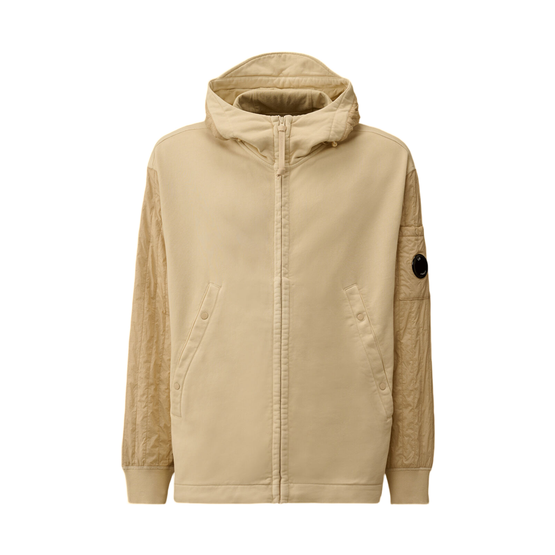 19CMSS054A005835M402 C.P. Company Diagonal Raised Fleece Mixed Full Zip Hooded Sweatshirt Pistachio Shell Beige - 25FW