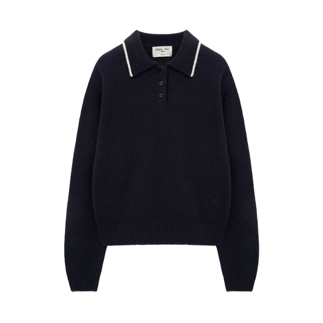 MK259OPO025MDV (W) Matin Kim Back Logo Collar Knit Top In Dark Navy