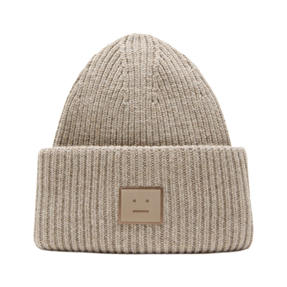 C40448-DRN Acne Studios Large Face Logo Beanie Yak Greige Melange