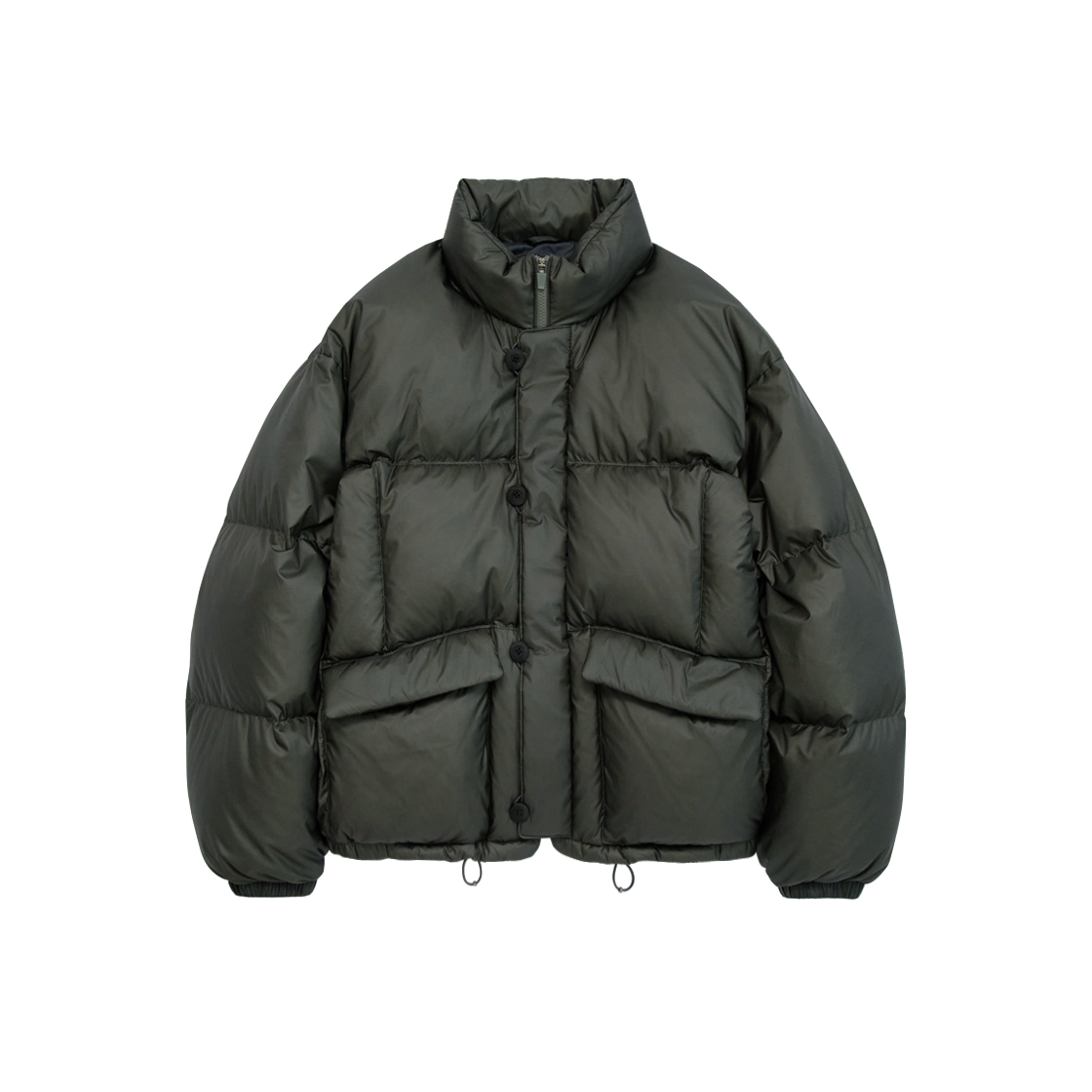 폴리테루 버튼 푸퍼 자켓 카키 그린(Polyteru Button Puffer Jacket Khaki Green)