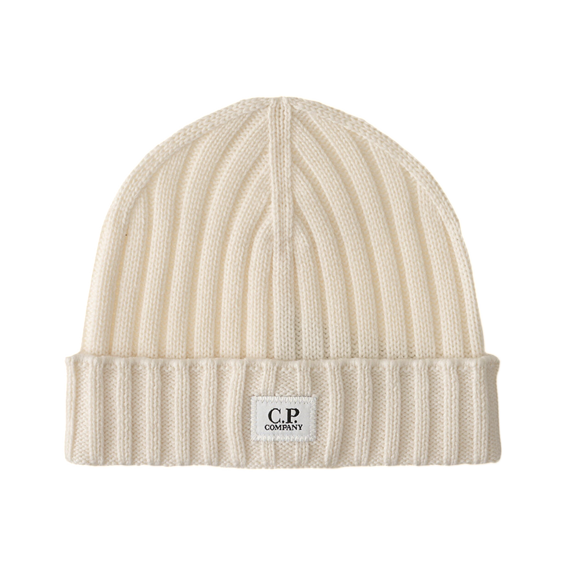 RFCMAC738A005509A103 C.P. Company Extrafine Merino Wool Logo Beanie Gauze White