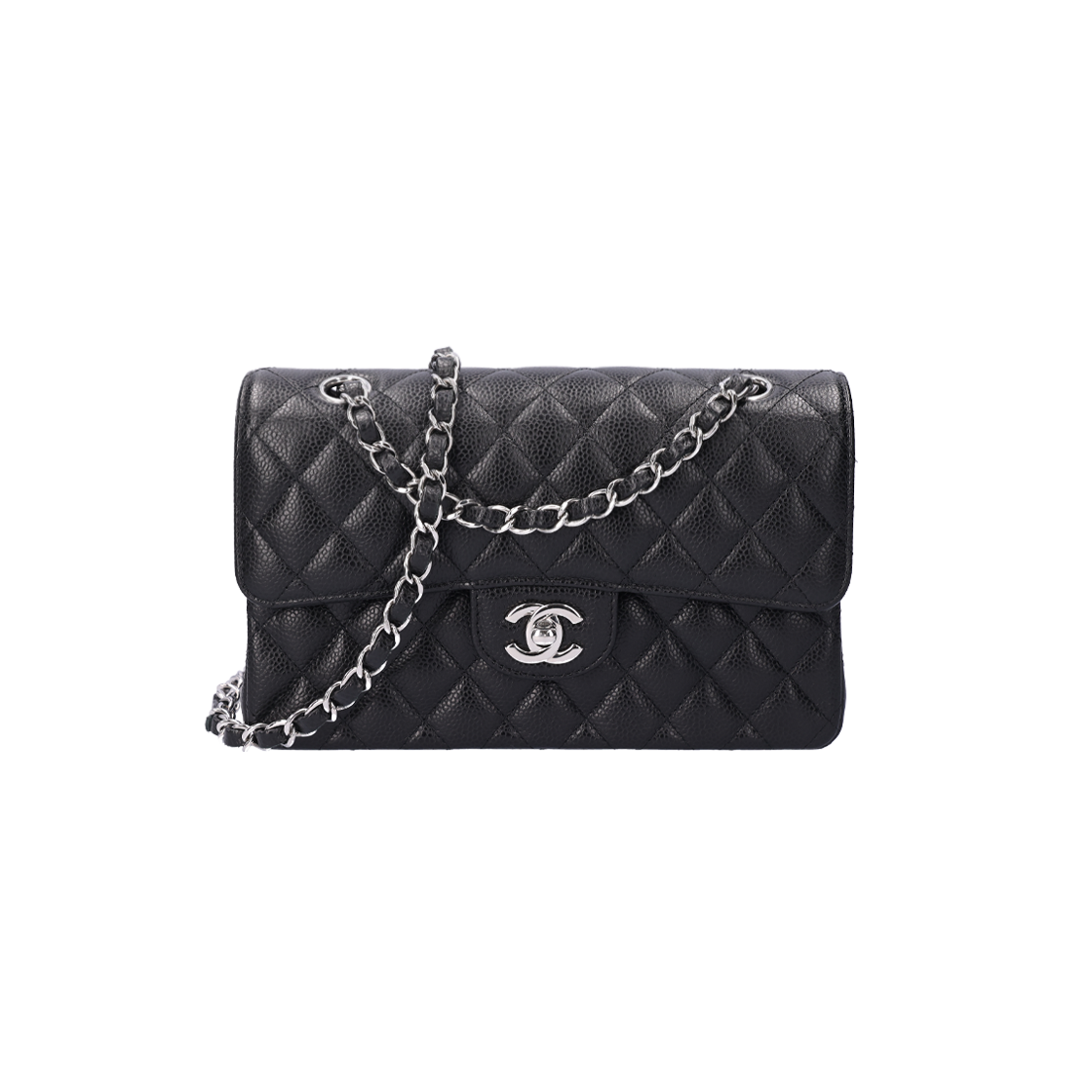 ITH2KUNVWG4R Chanel Classic Small Flap Bag in Black Grained Calfskin with Silver Hardware