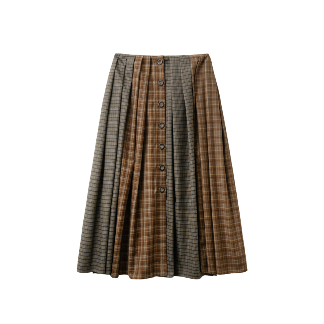 피브스 피브스 믹스 체크 맥시 스커트 브라운